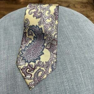 Mens Yellow Paisley Silk Blend Neck Tie‎ Luxury Formal Business Accessory